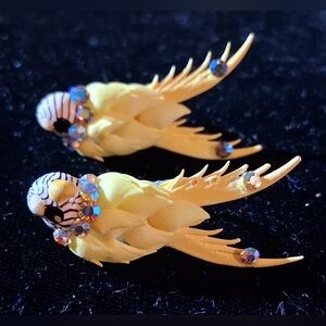 Vintage Yellow Parrot Earrings with Rhinestones